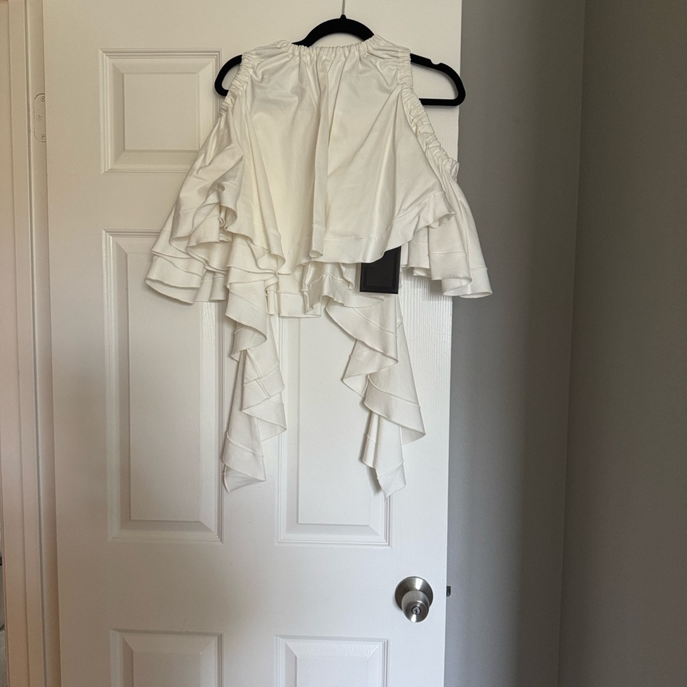 ELLERY White Ruffled Cold Shoulder Top - Picture 7 of 10